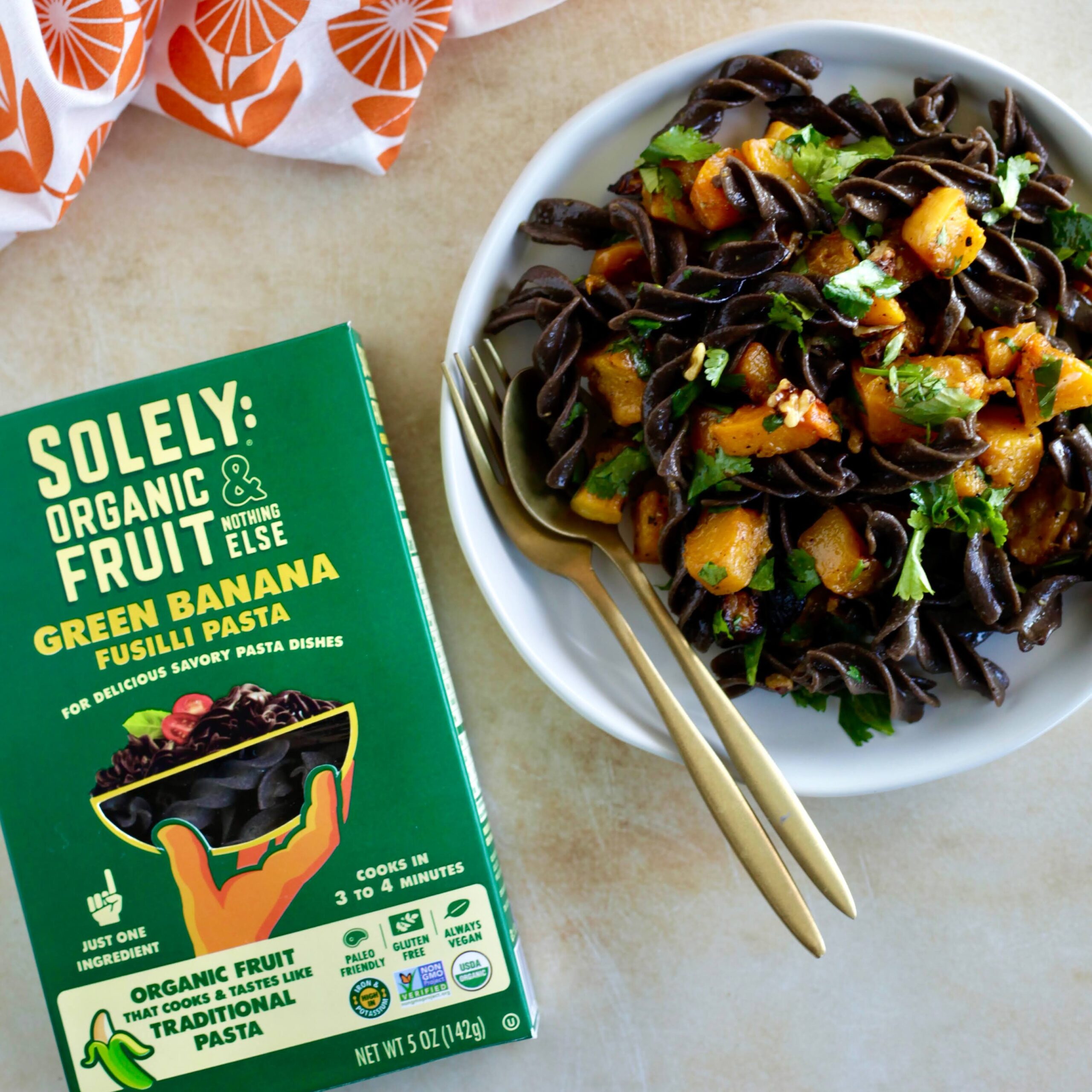 Banana Pasta with Butternut, Cilantro & Walnuts Solely