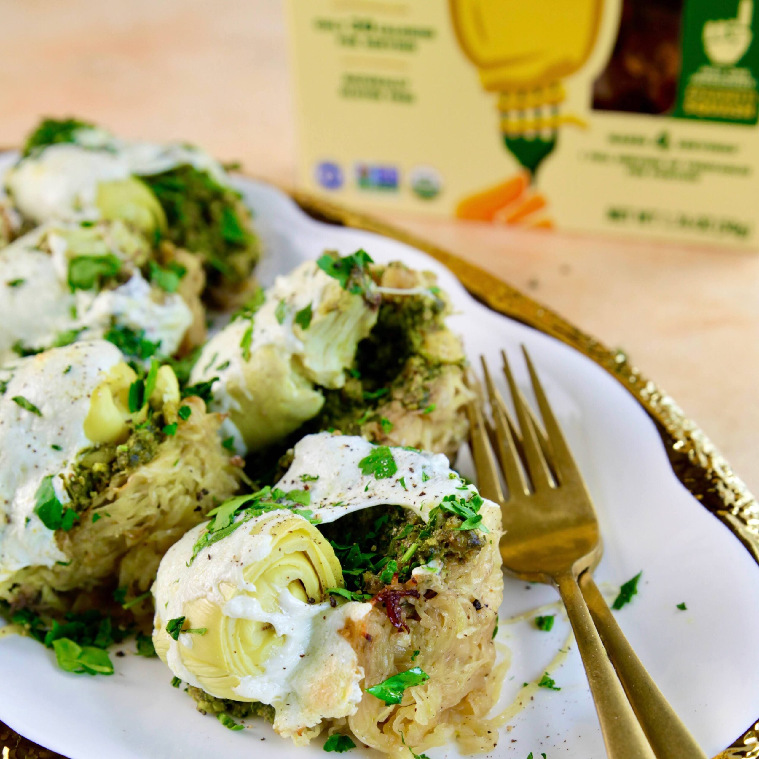 Pesto & Artichoke Heart Spaghetti Squash Cups Solely